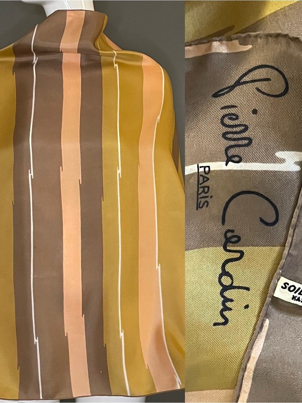 Vintage Pierre Cardin Striped Silk Scarf 31 In Good Condition